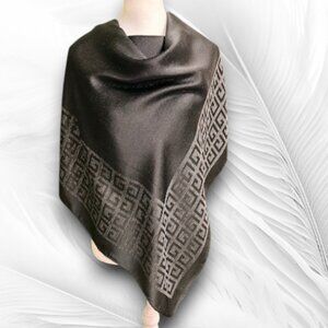 Elegant Black Geometric Shawl Wrap – Soft Scarf with Greek Key Border